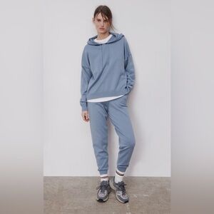 Zara Knit Jogging Set Joggers/Hooded Sweatshirt In Collection Blue Size M